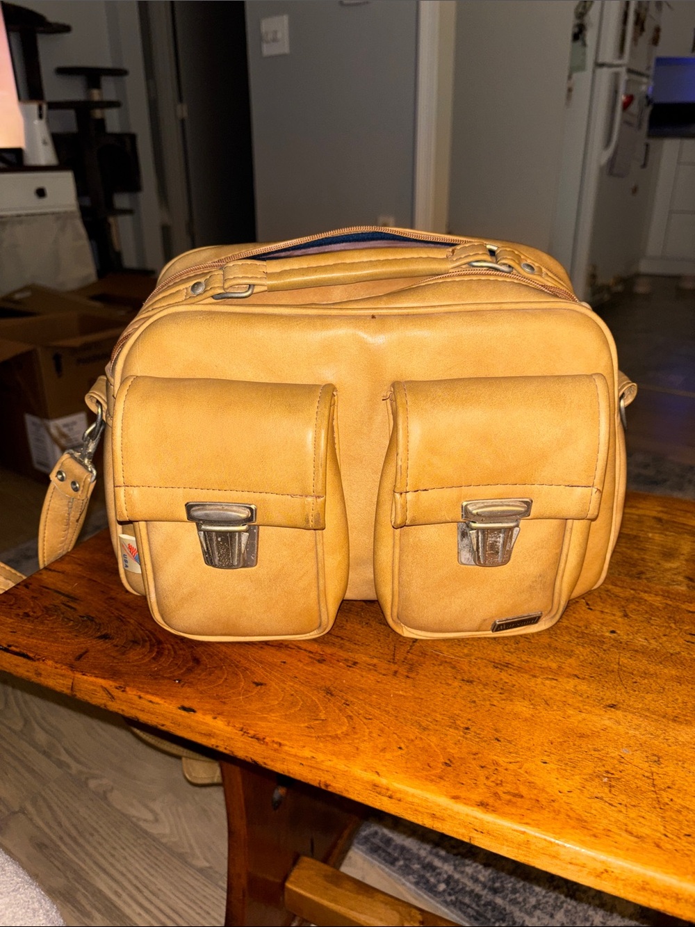 Vintage Marsand Leather Tan Messenger Bag Dual Front Pockets Camera Bag Retro